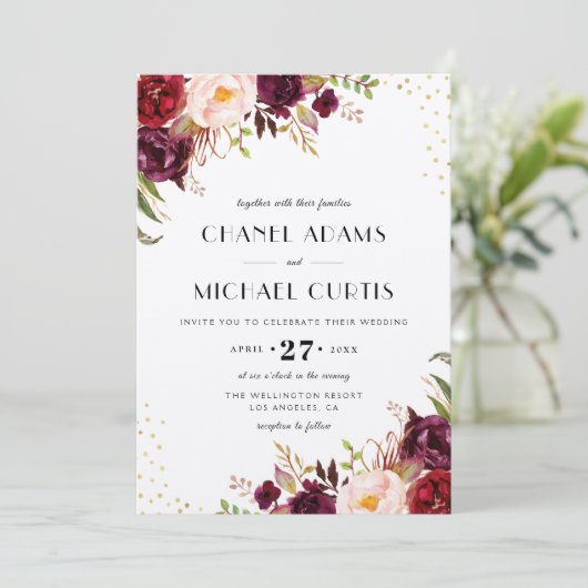 faire-part de mariage bordeaux rustique (Debout devant)