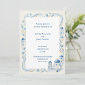 Faire-part de mariage bordure Égée Santorin (Debout devant)
