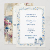 Faire-part de mariage bordure Égée Santorin (Devant / Derrière)