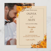 Faire-part de mariage Bordure Fleur Jaune (Devant / Derrière)
