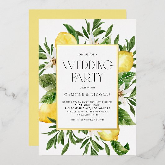 Faire-part de mariage botanique à cadre de citron (Recto/Verso)