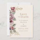 Faire-part de mariage botanique à la prune et à l' (Devant)