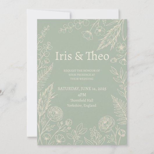 Faire-part de mariage botanique à la sauge (Devant)