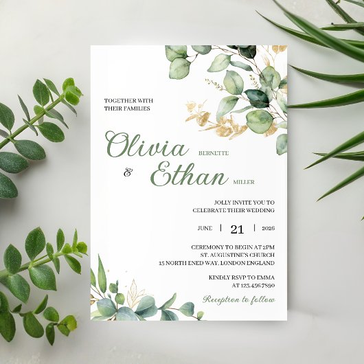 Faire-part de mariage botanique à l'aquarelle Euca