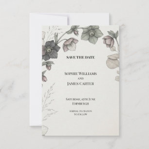 Faire-part de mariage botanique à l'Hellébore mauv