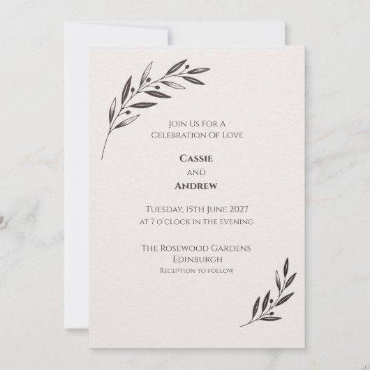 Faire-part de mariage botanique à l'olive noire (Devant)