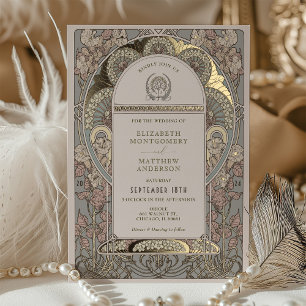 Faire-part de mariage botanique Art nouveau en or