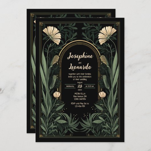 Faire-part de mariage botanique Art nouveau foncé (Devant / Derrière)
