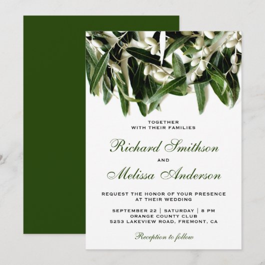 Faire-part de mariage botanique aux feuilles de ra (Devant / Derrière)