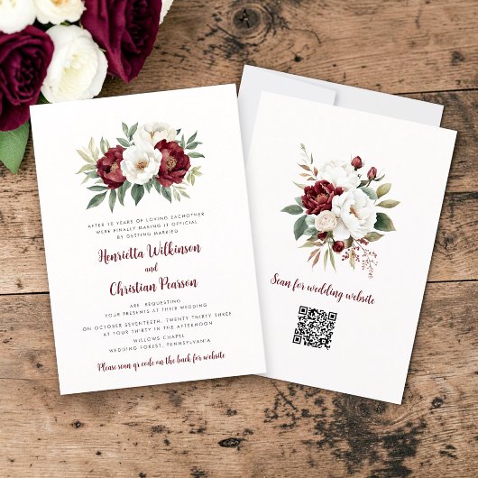 Faire-part de mariage botanique aux roses blanches