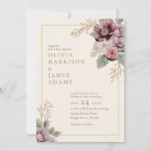 Faire-part de mariage botanique aux tons prune et (Devant)