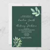 Faire-part de mariage botanique avec du vert émera (Devant)