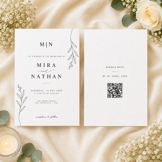 Faire-part de mariage botanique avec monogramme et