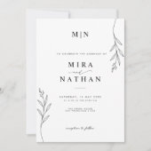 Faire-part de mariage botanique avec monogramme et (Devant)