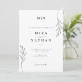 Faire-part de mariage botanique avec monogramme et (Debout devant)