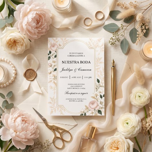Faire-part de mariage botanique beige romantique f