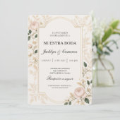 Faire-part de mariage botanique beige romantique f (Debout devant)