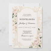 Faire-part de mariage botanique beige romantique f (Devant)