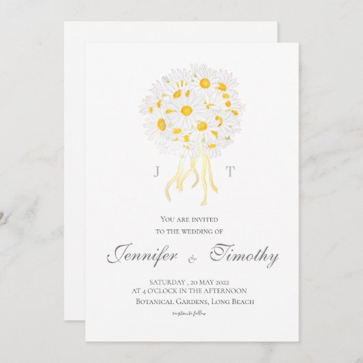 Faire-part de mariage Botanique blanc marguerite (Devant / Derrière)