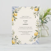 Faire-part de mariage botanique bleu citron (Debout devant)