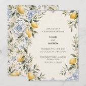 Faire-part de mariage botanique bleu citron (Devant / Derrière)