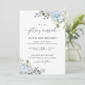 Faire-part de mariage botanique bleu doux (Debout devant)