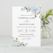 Faire-part de mariage botanique bleu doux (Debout devant)