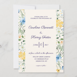 Faire-part de mariage botanique bleu et jaune