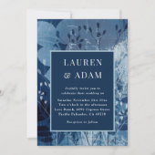 Faire-part de mariage botanique bleu foncé moderne (Devant)
