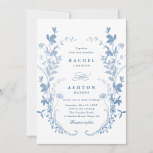 Faire-part de mariage botanique bleu français élég