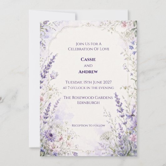 Faire-part de mariage botanique bleu lavande (Devant)