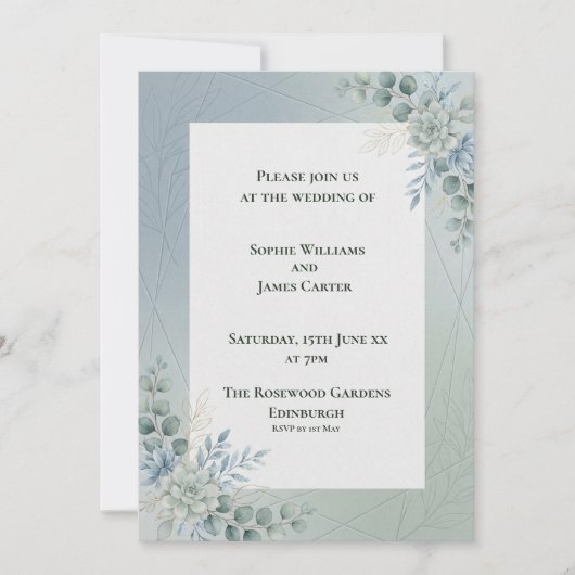 Faire-part de mariage botanique bleu pâle (Devant)