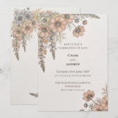 Faire-part de mariage botanique bleu pêche (Devant / Derrière)