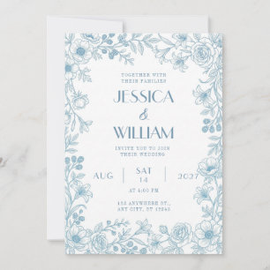 Faire-part de mariage botanique bleu poussiéreux