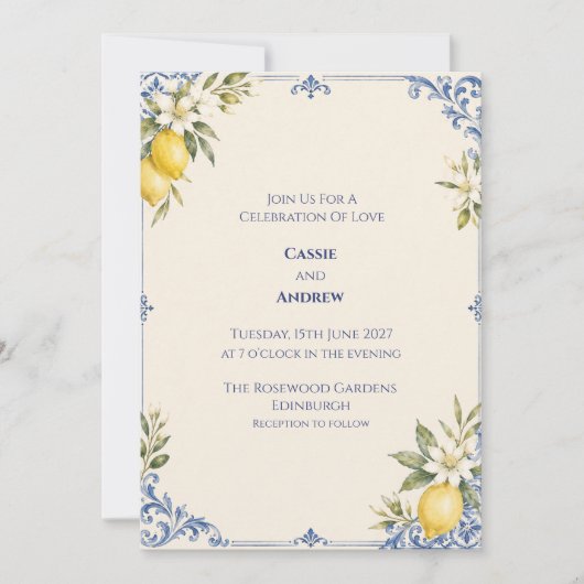 Faire-part de mariage botanique Blue Lemon (Devant)