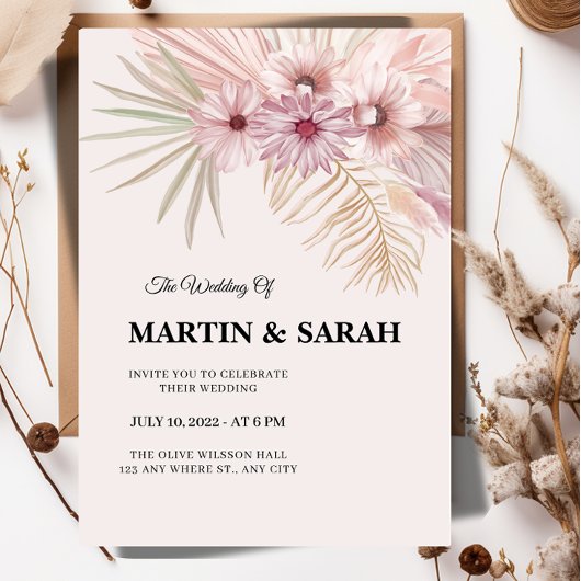 Faire-part de mariage botanique boho neutre 