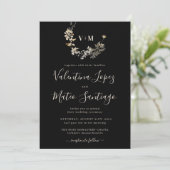 Faire-part de mariage botanique boho noir Monogram (Debout devant)