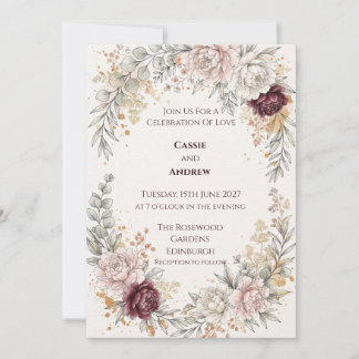 Faire-part de mariage botanique Burgundy Blush