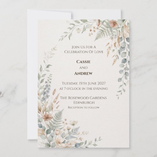 Faire-part de mariage botanique Corail Bleu (Devant)