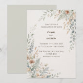 Faire-part de mariage botanique Corail Bleu (Devant / Derrière)