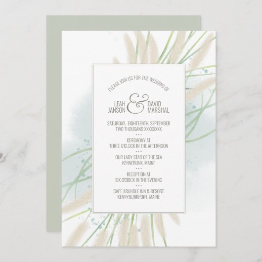 Faire-part de mariage botanique côtière (Devant / Derrière)