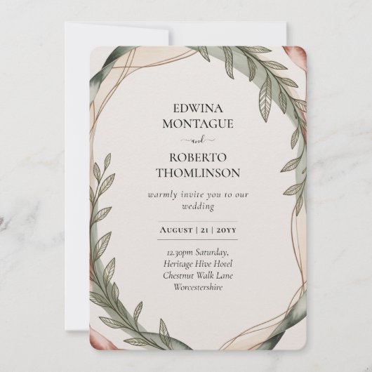 Faire-Part de Mariage Botanique Couronne d'Olive H (Devant)