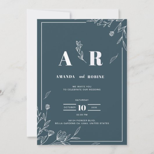 Faire-part de mariage botanique de Dark Sage (Devant)