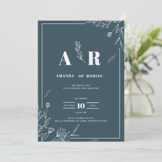 Faire-part de mariage botanique de Dark Sage (Debout devant)