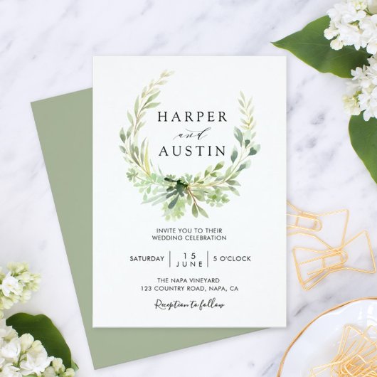 Faire-part de mariage botanique de la couronne ver