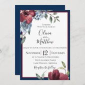 Faire-part de mariage botanique de la marine Bleue (Devant / Derrière)