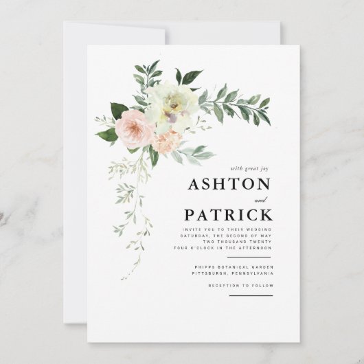 Faire-part de mariage botanique de printemps (Devant)