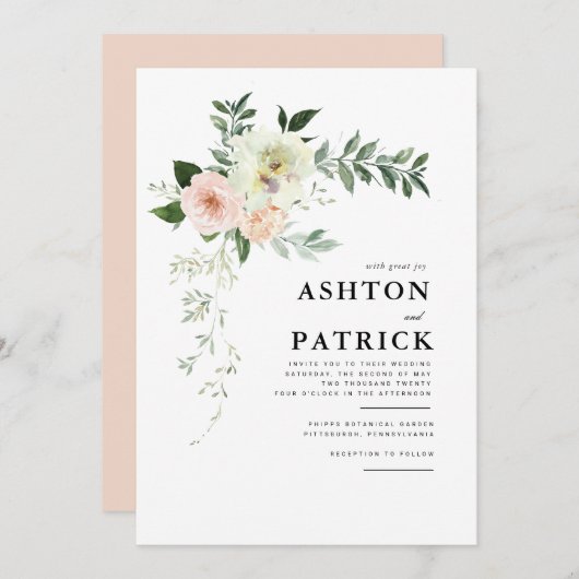 Faire-part de mariage botanique de printemps (Devant / Derrière)