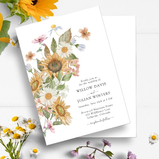 Faire-part de mariage botanique de tournesol