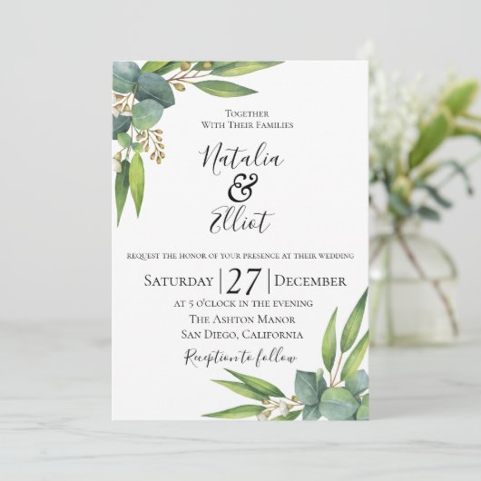 Faire-part de mariage botanique d'Eucalyptus (Debout devant)